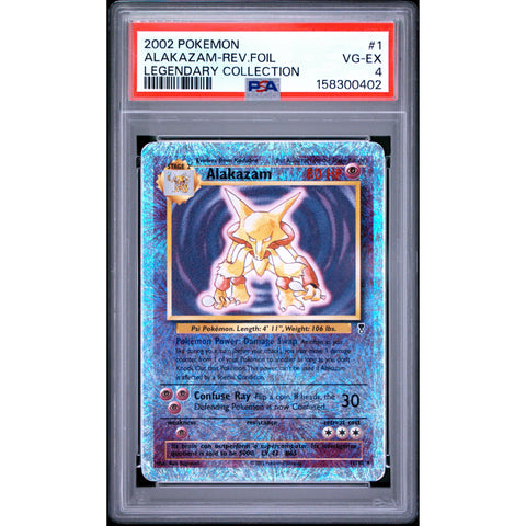 2002 POKEMON LEGENDARY COLLECTION ALAKAZAM REVERSE HOLO 1/110 PSA 4