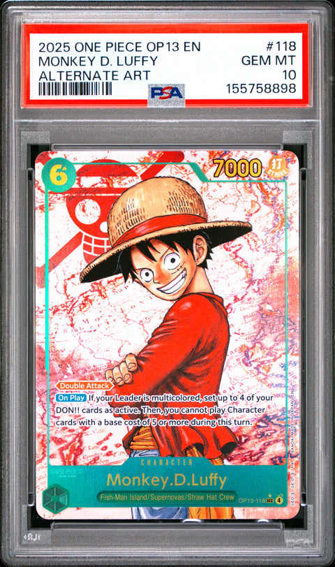 2025 ONE PIECE MONKEY D. LUFFY ALTERNATE ART 118 PSA 10