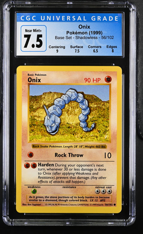 1999 POKEMON BASE SET ONIX SHADOWLESS 56/102 CGC 7.5
