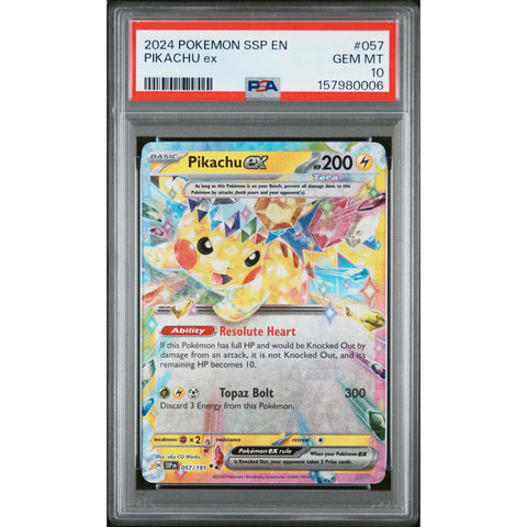 2024 POKEMON SURGING SPARKS PIKACHU EX 057/191 PSA 10