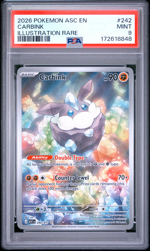 2026 POKEMON ASCENDED HEROES CARBINK ILLUSTRATION RARE 242 PSA 9