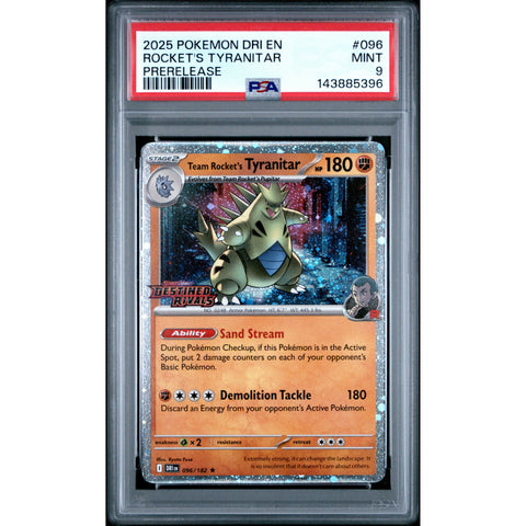 2025 POKEMON TEAM ROCKET'S TYRANITAR PRERELEASE 096/182 PSA 9