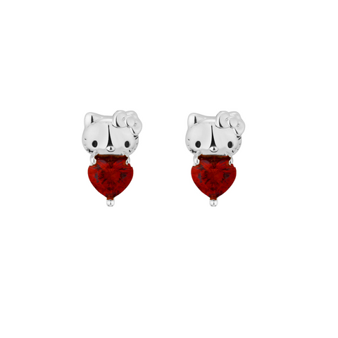 White Gold Hello Kitty January Birthstone crystal stud earrings on a white background by Couture Kingdom