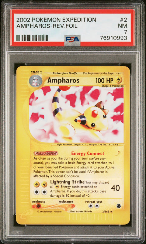 2002 POKEMON EXPEDITION AMPHAROS REVERSE HOLO 2/165 PSA 7