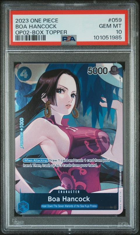 2023 ONE PIECE ONE PIECE OP02-PARAMOUNT WAR BOA HANCOCK BOX TOPPER 059 PSA 10