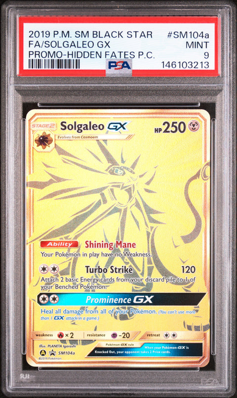 2019 POKEMON SOLGALEO GX HIDDEN FATES PREMIUM COLLECTION SM104A PSA 9