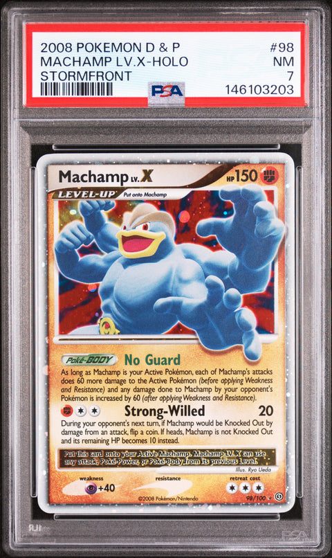2008 POKEMON STORMFRONT MACHAMP LV.X HOLO 98/100 PSA 7