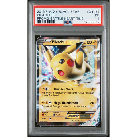 2016 POKEMON BLACK STAR PROMO PIKACHU EX BATTLE HEART TINS XY174 PSA 1