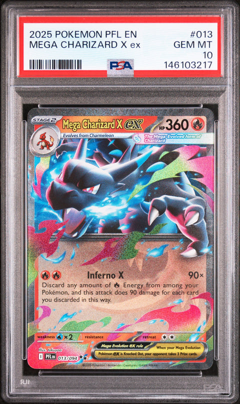2025 POKEMONPHANTASMAL FLAMES MEGA CHARIZARD X EX 013/094 PSA 10