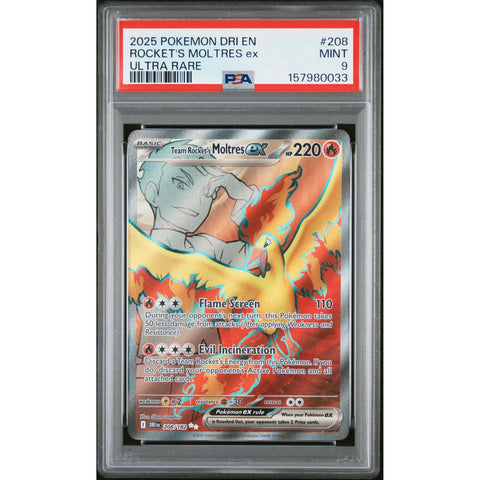 2025 POKEMON TEAM ROCKET'S MOLTRES EX ULTRA RARE 208/182 PSA 9