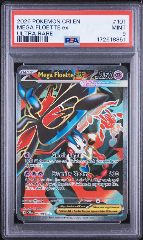 2026 POKEMON CRI EN-CHAOS RISING MEGA FLOETTE EX ULTRA RARE 101 PSA 9
