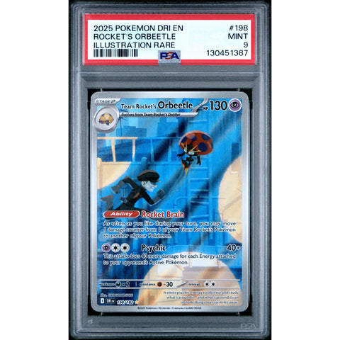 2025 POKEMON DESTINED RIVALS TEAM ROCKET'S ORBEETLE 198/182 PSA 9