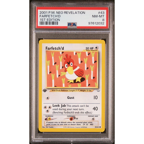 2001 POKEMON NEO REVELATION FARFETCH'D 1ST EDITION 43/64 PSA 8