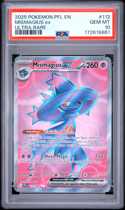 2025 POKEMON PFL EN-PHANTASMAL FLAMES MISMAGIUS EX ULTRA RARE 112/094 PSA 10