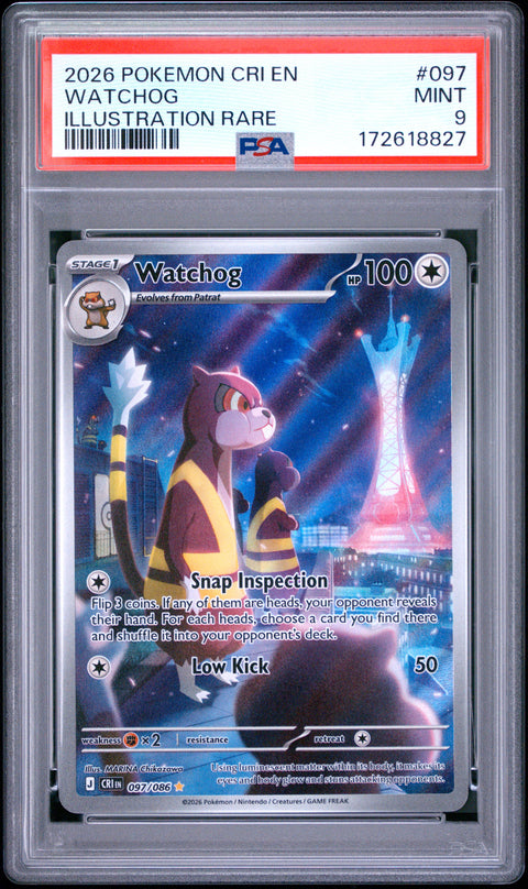 2026 POKEMON CRI EN-CHAOS RISING WATCHOG ILLUSTRATION RARE 097 PSA 9