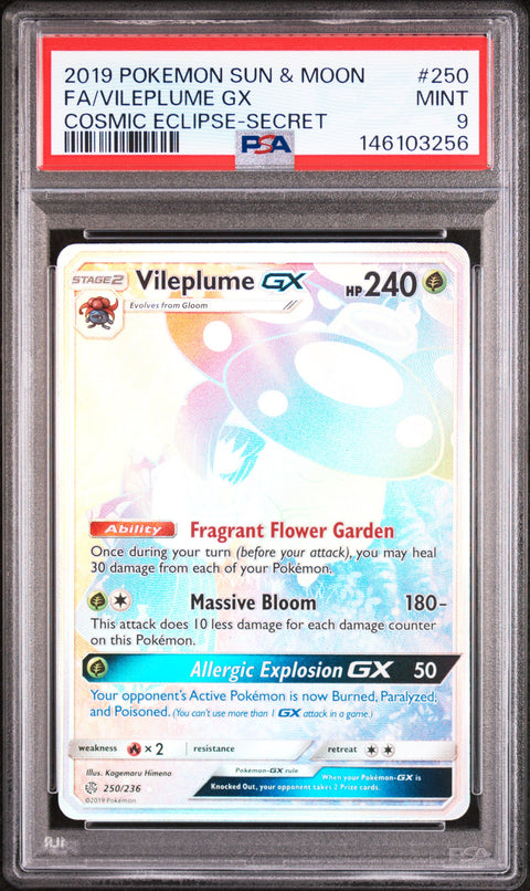2019 POKEMON COSMIC ECLIPSE VILEPLUME GX SECRET 250/236 PSA 9
