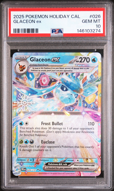 2025 POKEMON HOLIDAY CALENDAR GLACEON EX 026 PSA 10