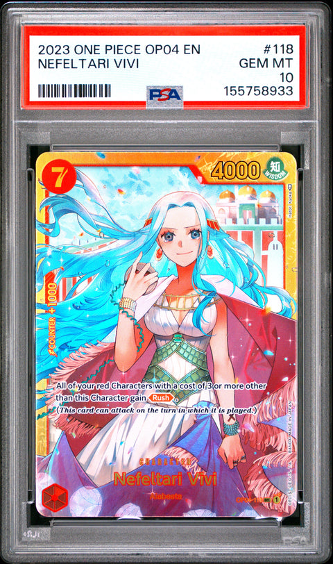2023 ONE PIECE ONE PIECE OP04-KINGDOMS OF INTRIGUE NEFELTARI VIVI 118 PSA 10