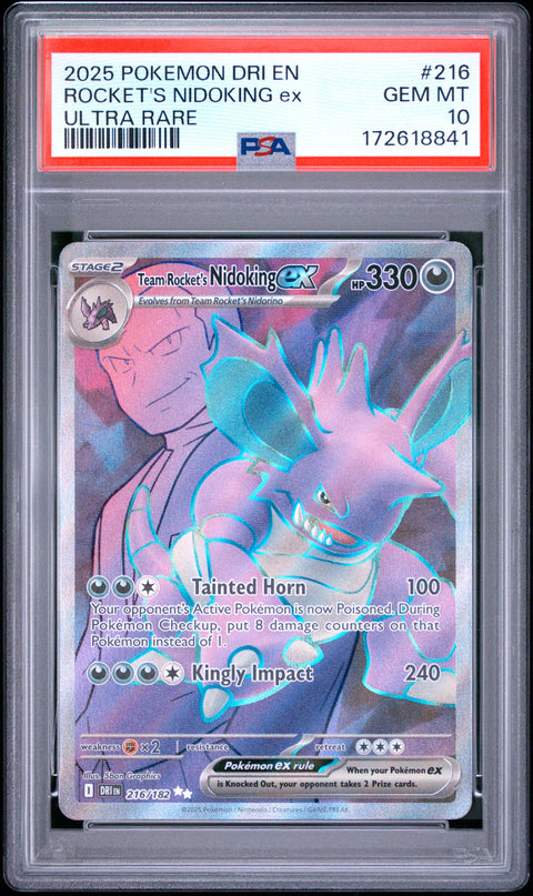 2025 POKEMON TEAM ROCKET'S NIDOKING EX ULTRA RARE 216/182 PSA 10