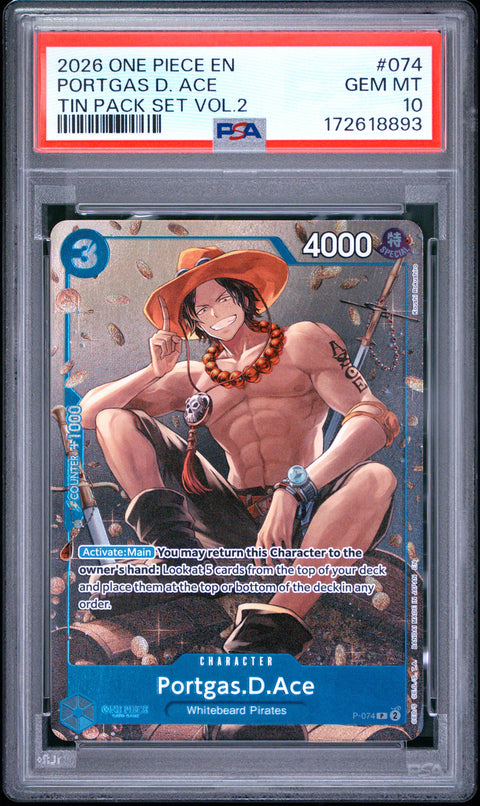 2026 ONE PIECE ONE PIECE PROMO PORTGAS D. ACE TIN PACK SET VOL.2 074 PSA 10