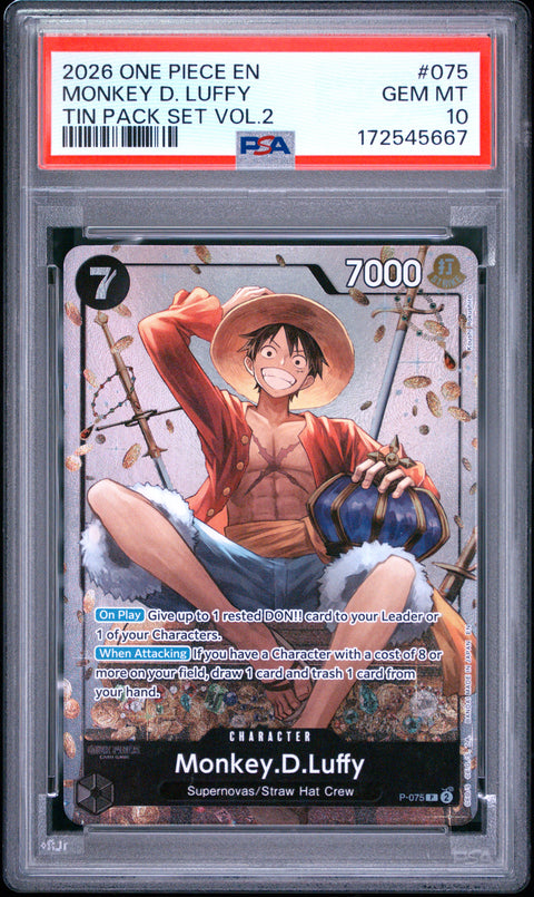 2026 ONE PIECE ONE PIECE PROMO MONKEY D. LUFFY TIN PACK SET VOL.2 075 PSA 10