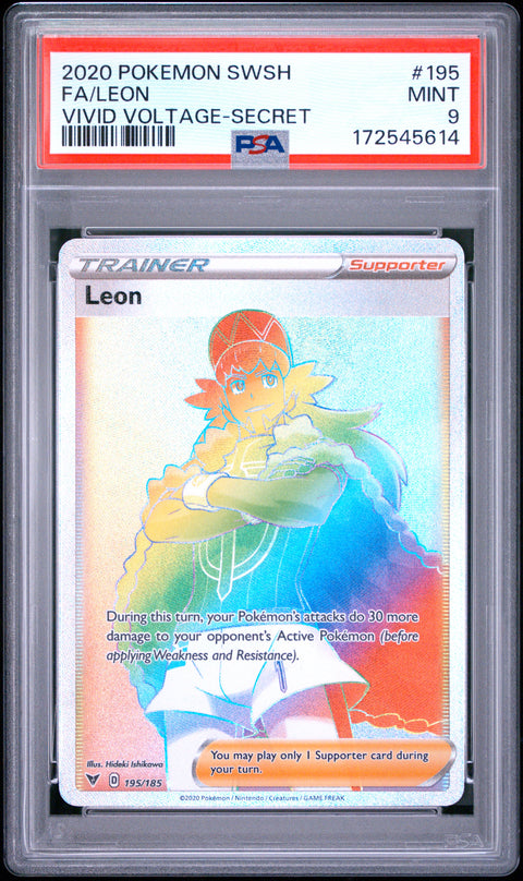 2020 POKEMON VIVID VOLTAGE LEON SECRET 195/185 PSA 9