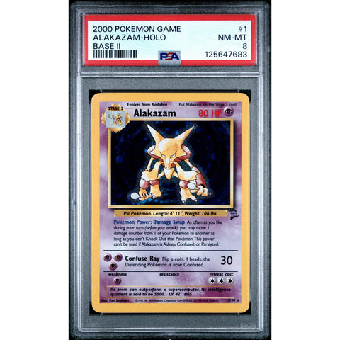 2000 POKEMON BASE SET 2 ALAKAZAM 1/130 PSA 8