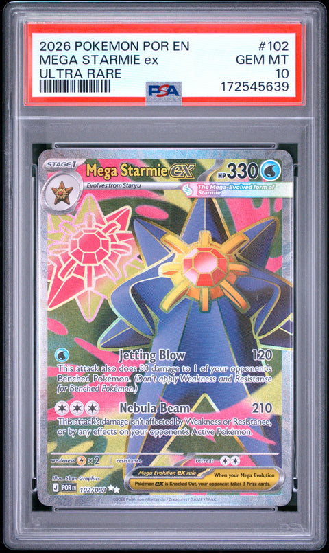 2026 POKEMON POR EN-PERFECT ORDER MEGA STARMIE EX ULTRA RARE 102 PSA 10