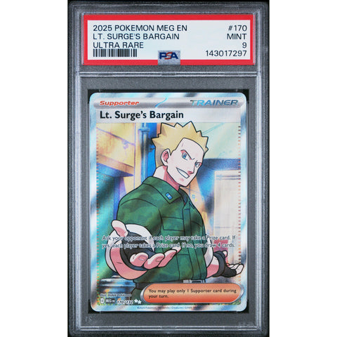 2025 POKEMON MEGA EVOLUTION LT. SURGE'S BARGAIN ULTRA RARE 170/132 PSA 9