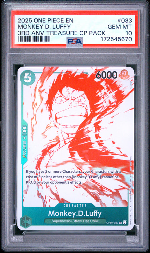 2025 ONE PIECE MONKEY D. LUFFY OP-07-033 PSA 10