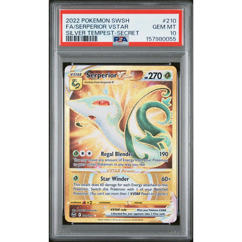 2022 POKEMON SILVER TEMPEST SERPERIOR VSTAR SECRET 210/195 PSA 10