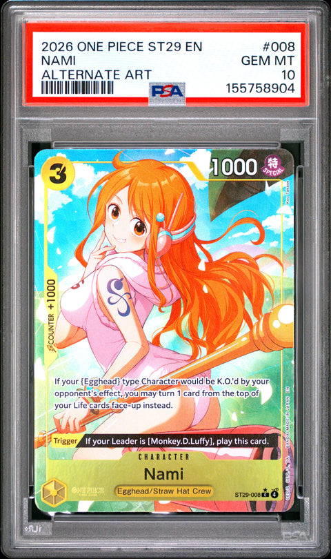 2026 ONE PIECE ONE PIECE STARTER DECK ST29-EGGHEAD NAMI ALTERNATE ART 008 PSA 10