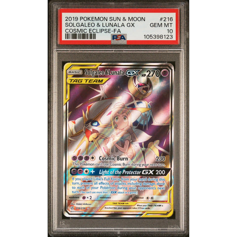 2019 POKEMON COSMIC ECLIPSE SOLGALEO & LUNALA GX 216/236 PSA 10