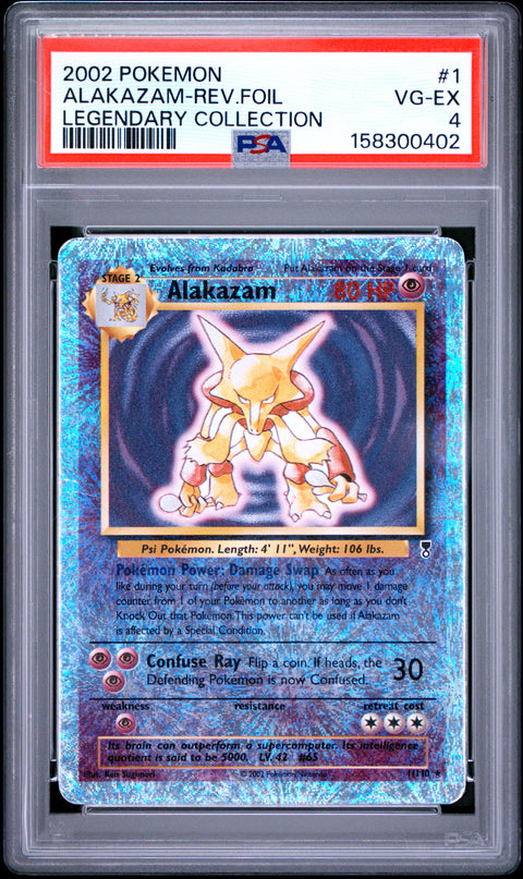 2002 POKEMON LEGENDARY COLLECTION ALAKAZAM REVERSE HOLO 1/110 PSA 4