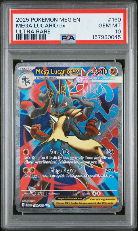 2025 POKEMON MEGA EVOLUTION MEGA LUCARIO EX ULTRA RARE 160/132 PSA 10
