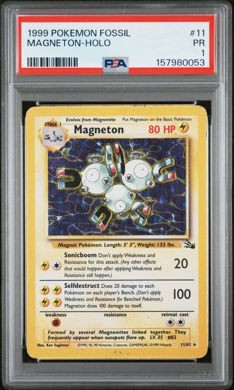1999 POKEMON FOSSIL MAGNETON HOLO 11/62 PSA 1