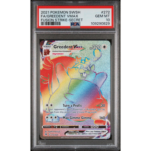 2021 POKEMON FUSION STRIKE GREEDENT VMAX SECRET 272/264 PSA 10