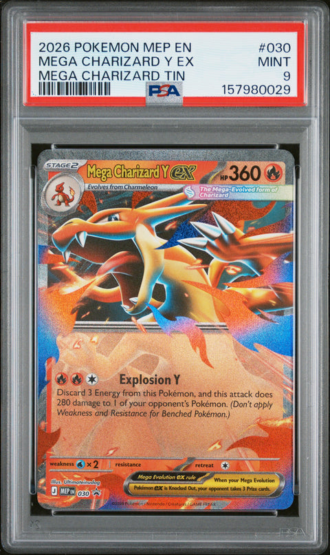2026 POKEMON BLACK STAR PROMO MEGA CHARIZARD Y EX TIN MEP 030 PSA 9