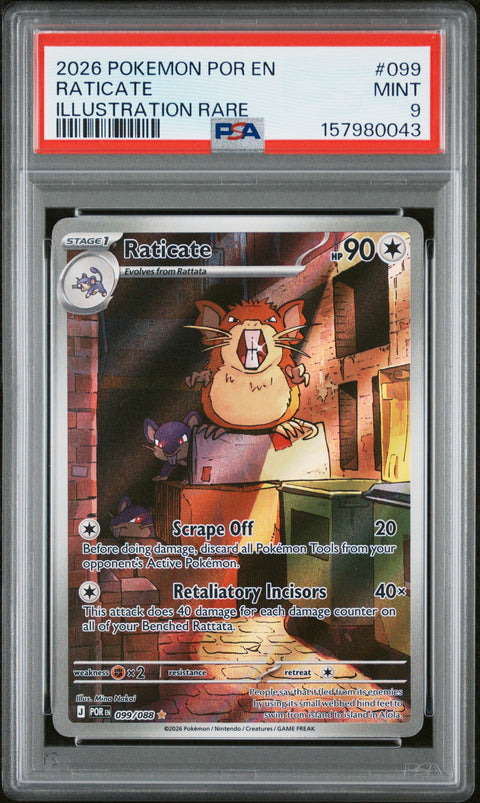 2026 POKEMON PERFECT ORDER RATICATE ILLUSTRATION RARE 099/088 PSA 9