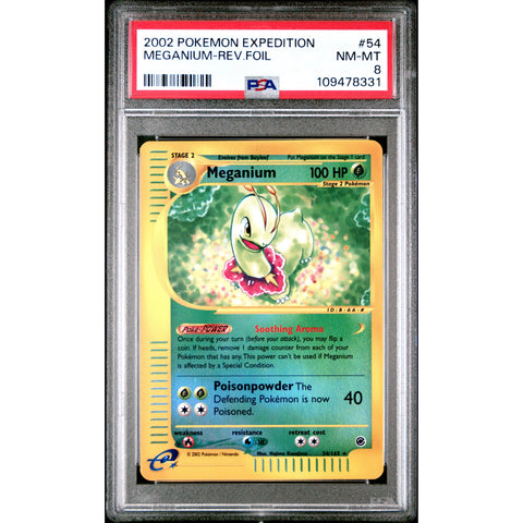 2002 POKEMON EXPEDITION MEGANIUM REVERSE HOLO 54/165 PSA 8