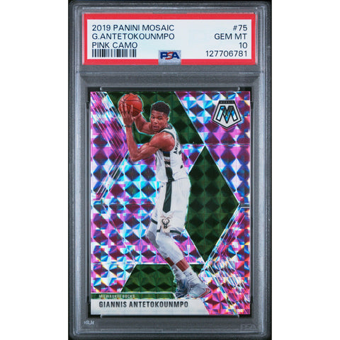 2019 PANINI MOSAIC PINK CAMO G. ANTETOKOUNMPO 75 PSA 10