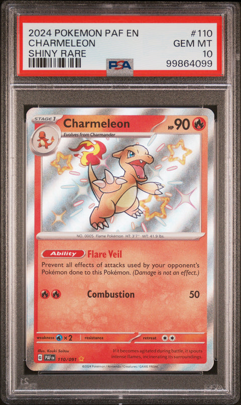 2024 POKEMON PALDEAN FATES CHARMELEON SHINY RARE 110/091 PSA 10