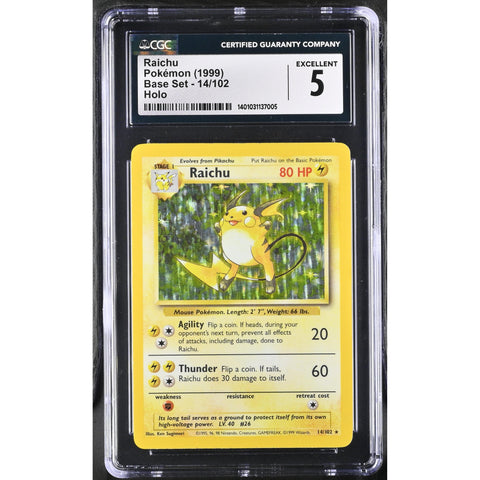 1999 POKEMON BASE SET RAICHU HOLO 14/102 CGC 5