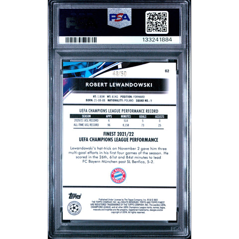 2021-2022 TOPPS ROBERT LEWANDOWSKI GOLD SPECKLE REFRACTOR 62 PSA 9