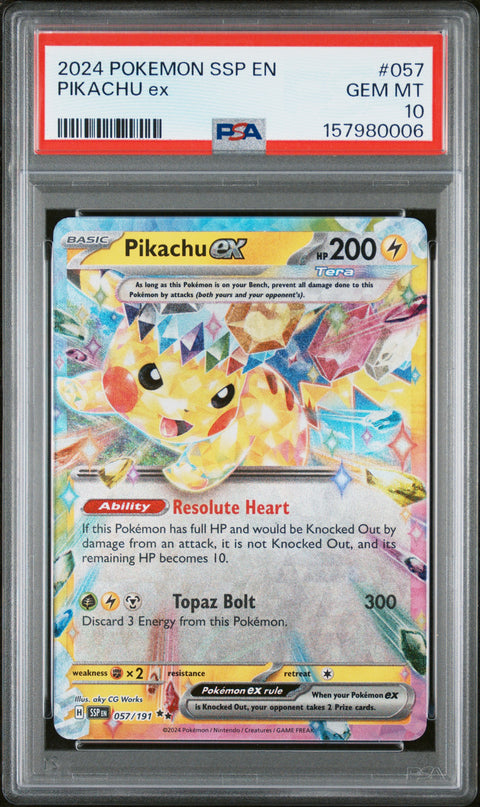 2024 POKEMON SURGING SPARKS PIKACHU EX 057/191 PSA 10