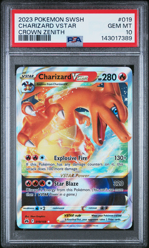2023 POKEMON SWORD SHIELD CROWN ZENITH CHARIZARD VSTAR 019/159 PSA 10