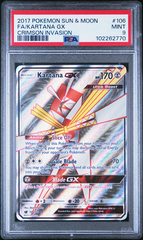 2017 POKEMON CRIMSON INVASION KARTANA GX 106/111 PSA 9