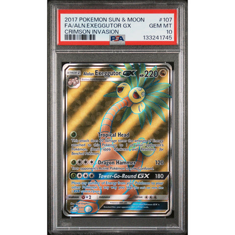 2017 POKEMON CRIMSON INVASION ALOLAN EXEGGUTOR GX 107/111 PSA 10