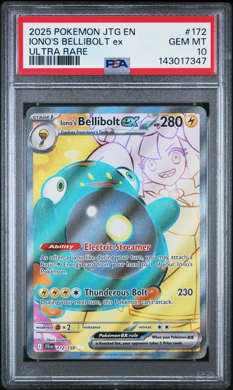 2025 POKEMON IONO'S BELLIBOLT EX ULTRA RARE 172/159 PSA 10
