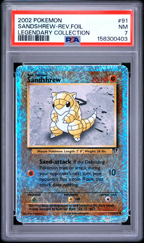 2002 POKEMON LEGENDARY COLLECTION SANDSHREW REVERSE HOLO 91/110 PSA 7